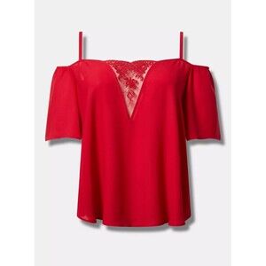 NWT Torrid Georgette Lace Cold Shoulder Flutter Sleeve Top Size 3 or 22/24 Plus